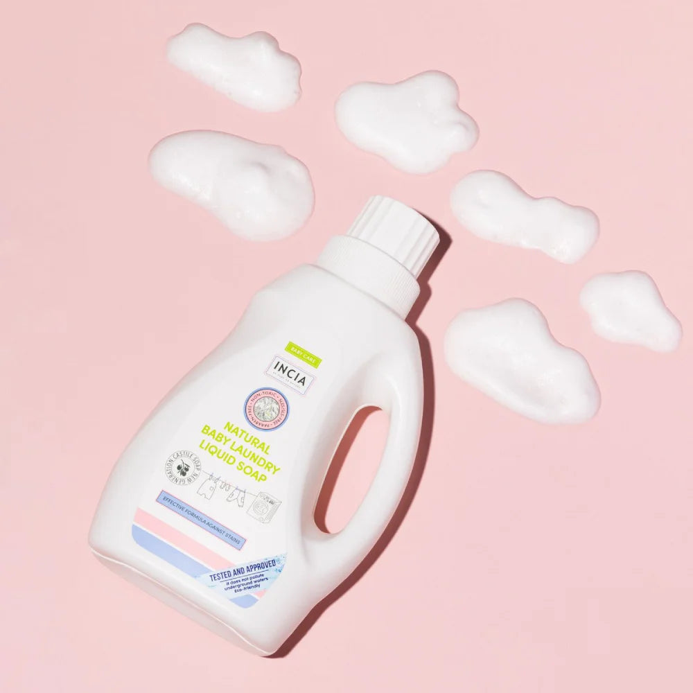 INCIA Natural Liquid Detergent for Sensitive Skin 750ml mood photo with foam