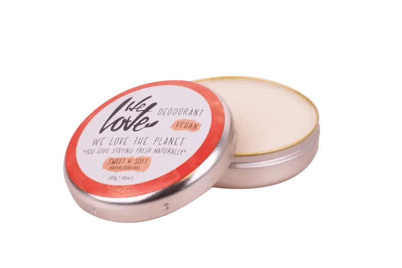 We Love the Planet Natural Deodorant Tin for Sensitive Skin - Sweet & Soft (Vegan) 48g open